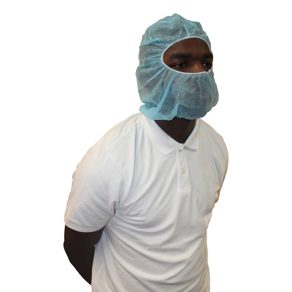 M2302B Safety Zone® PolyLite® (Polypropylene) Hood Bouffant/Beard Cover Combo (Balaclava Style), Regular Size, Light Blue